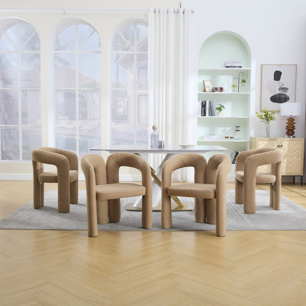 English Elm Contemporary Velvet Upholstered Barrel Accent Chair Set of 2 with Foam Seat, Steel Frame, Plush Upholstery Camel Teddy W395P224766