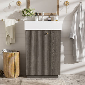 English Elm [video]21.6" Freestanding Bathroom Vanity Ceramic Sink Wavy Door Mdf Cabinet Small Bath Dark Gray N729P285504G
