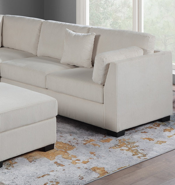 English Elm L-Sectional Corduroy 4-Piece L-Shaped Sectional Sofa Set with Ottoman, Plush Back Cushions & Throw Pillows Beige 34 L x 26 W x 46 H B011S01770