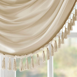 JLA Home Madison Park - Faux Elena Waterfall Valance in Champagne Faux Silk with Lined Draping & Tassel Trim, OEKO-TEX Certified MP41-4952