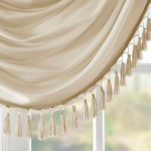 JLA Home Madison Park - Faux Elena Waterfall Valance in Champagne Faux Silk with Lined Draping & Tassel Trim, OEKO-TEX Certified MP41-4952