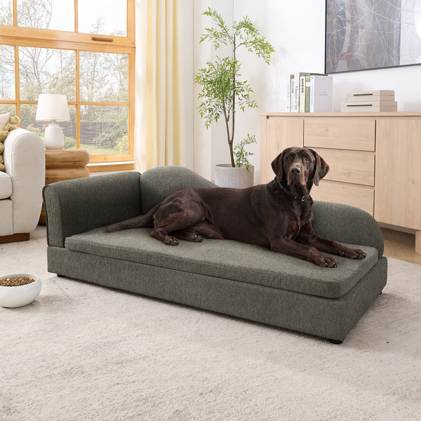English Elm Oversized Modern Pet Sofa with Wave Backrest Linen Upholstery for Large Dogs W487P430333