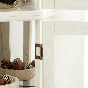 English Elm Lighted Corner Curio Cabinet - Elegant Glass Display With Adjustable Shelves & Bead Bulb Lighting - White W1758P300131