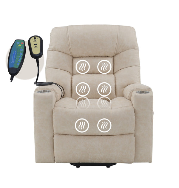 English Elm Light Power Lift Recliner with Heating & Massage in Light Grey — Leather Aire, Power Recline, Lift Assist Comfort B062P215446