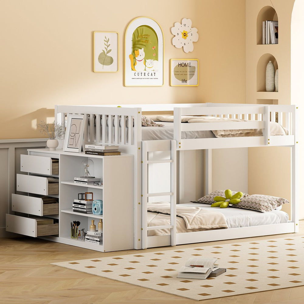 English Elm Full Over Bunk Bed with Four Drawers Three Shelves Pine and Mdf Kids Frame White LT000267AAK-1