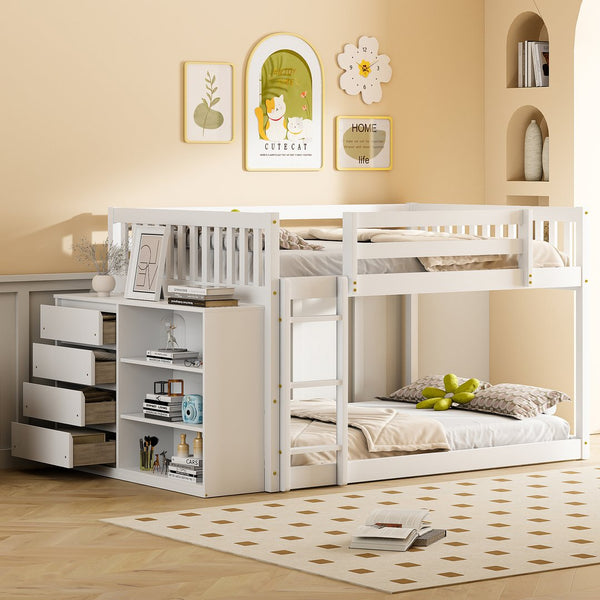 English Elm Full Over Bunk Bed with Four Drawers Three Shelves Pine and Mdf Kids Frame White LT000267AAK-1