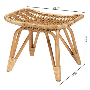 English Elm Modern Rattan Woven Square Footstool Openwork Boho Accent for Living Spaces B2750P467637