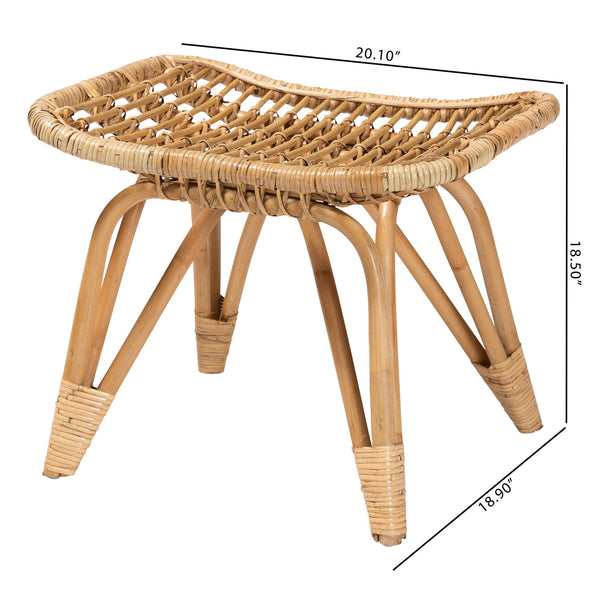 English Elm Modern Rattan Woven Square Footstool Openwork Boho Accent for Living Spaces B2750P467637