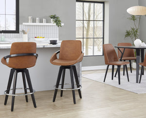 English Elm Fixed-height Swivel Counter Stools with Faux Leather Seats and Chrome Footrest Set of 2 B202S01807