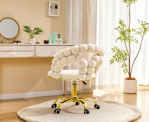 English Elm Modern Velvet Bubble Back Swivel Chair Glam Upholstered Seat for Vanity or Desk Beige,Gold W3875P442948