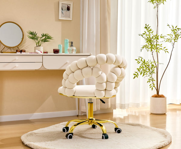 English Elm Modern Velvet Bubble Back Swivel Chair Glam Upholstered Seat for Vanity or Desk Beige,Gold W3875P442948