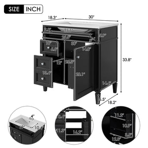 English Elm 30'' Modern Bathroom Vanity With Ceramic Sink & Soft-Close Drawers - Stylish Storage Solution! N710P206904B