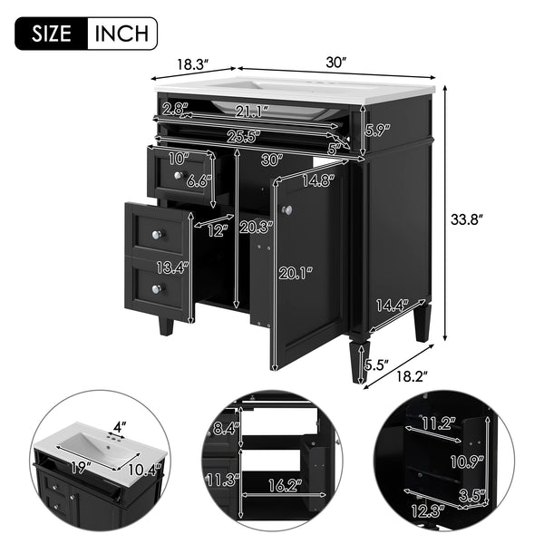 English Elm 30'' Modern Bathroom Vanity With Ceramic Sink & Soft-Close Drawers - Stylish Storage Solution! N710P206904B
