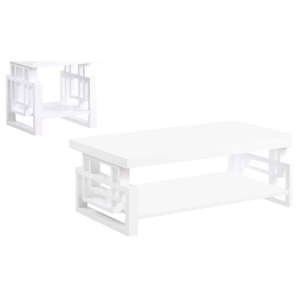 English Elm Fletcher Gloss White Lacquer Coffee and End Table Set for Modern Living Rooms B062S01660