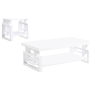 English Elm Fletcher Gloss White Lacquer Coffee and End Table Set for Modern Living Rooms B062S01660