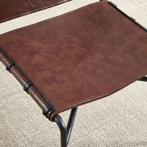 English Elm Retro Brown PU Leisure Chair Set of 2 – Faux Leather Armless Lounge Chairs with Black Metal Legs, Breathable Textured Design, Easy Assembly W3112P262798