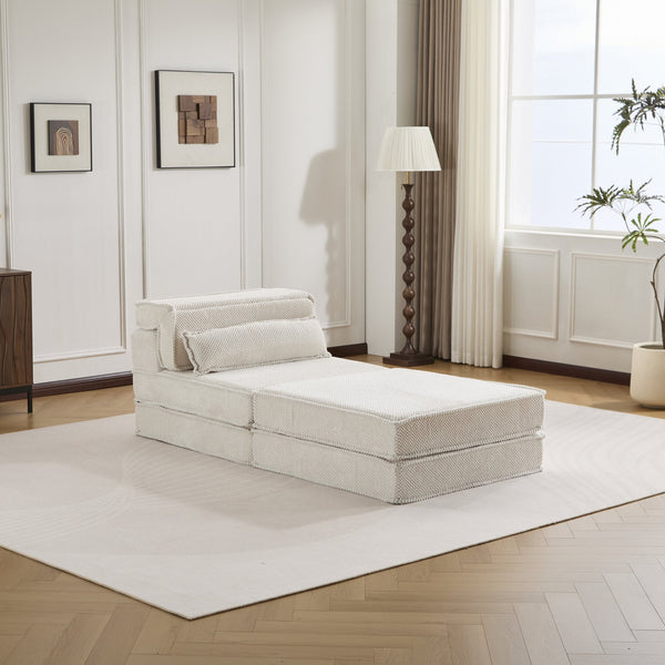 English Elm Compression Mahjong Sofa - Convertible, No Assembly Floor Bed With Memory Foam & Ottoman, White W3723S00043