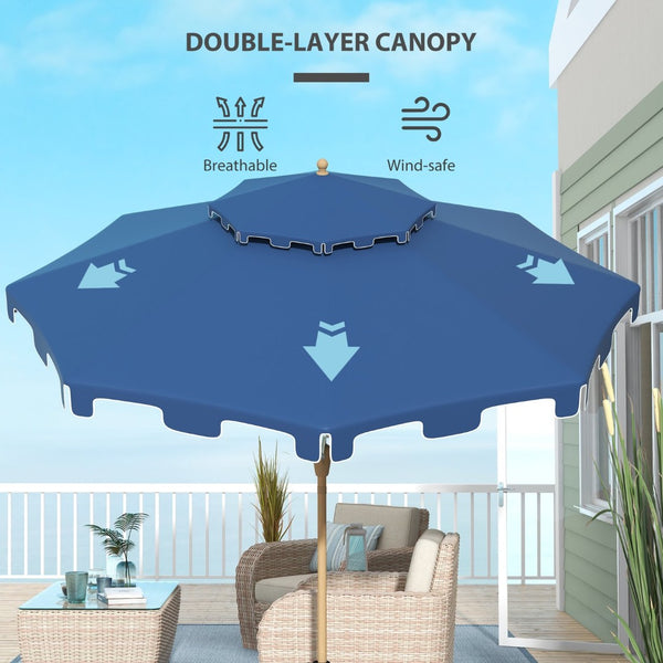 English Elm Outsunny 9' Double-Top Patio Umbrella With Crank & Tilt - Stylish Outdoor Market Shade For Summer Fun W2225P217594-GIGA