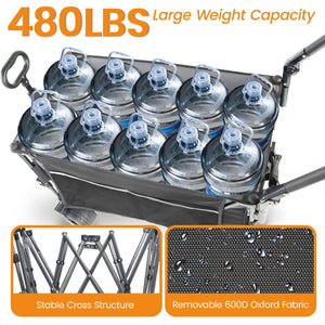 English Elm Multi-functional Heavy Duty Folding Wagon with Canopy Steel Frame All Terrain Wheels Black+ Gray W2932P417662