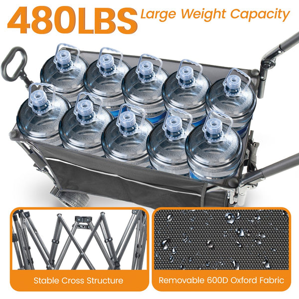 English Elm Multi-functional Heavy Duty Folding Wagon with Canopy Steel Frame All Terrain Wheels Black+ Gray W2932P417662