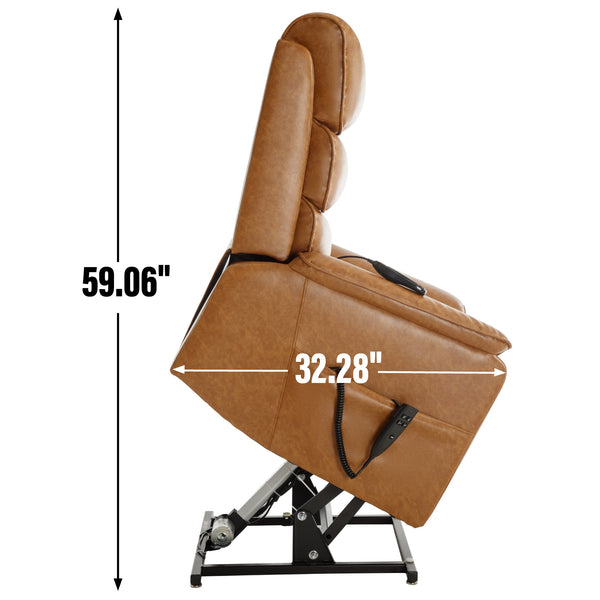 English Elm Dual Motor Power Lift Recliner with Massage Heat and 180 Degree Brown Lounge Chair Yellow Brown W1803S00061