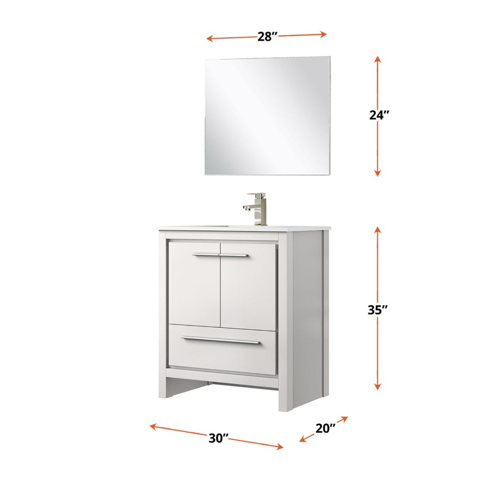 English Elm White Bath Vanity Set With White Quartz Top, Brushed Nickel Faucet, And 28-Inch Mirror For Style Upgrade B2731S02056-GIGA