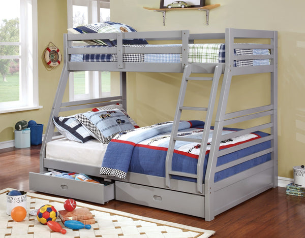 English Elm Modern Twin-Over-Full Bunk Bed with Angled Ladder, Solid Hardwood Frame and Patented Lock Joint Gray 58 L x 34 W x 8 H B2741S00342