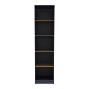 English Elm Bookcase Tall 71.1" H 5-Shelf Alby Blue & Natural Oak – Slim Vertical Storage, Modern Home Office Organize B097P395897