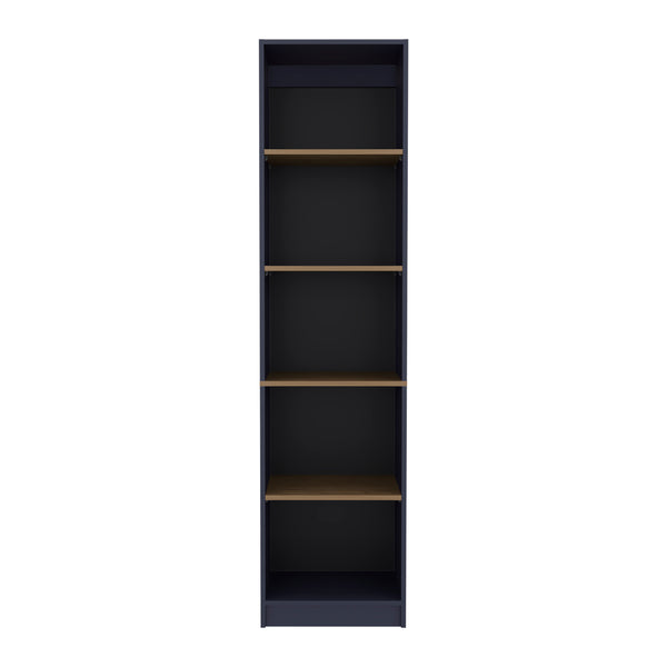 English Elm Bookcase Tall 71.1" H 5-Shelf Alby Blue & Natural Oak – Slim Vertical Storage, Modern Home Office Organize B097P395897