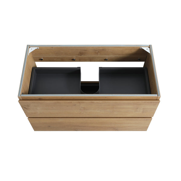 English Elm Alice36-106, Floating Bathroom Vanity Natural Oak Two Drawer Handle Free Wall Mount W1865P147103