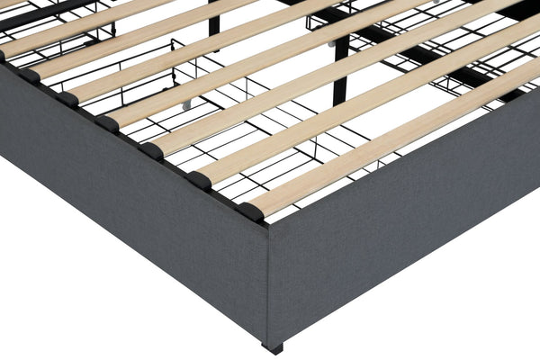 English Elm Queen Upholstered Bed Frame with Headboard, USB Charging, RGB LED Lights & 4 Storage Drawers, Dark Gray W1960P175566