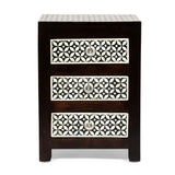 Christopher Knight Home® - Noble House - Benewah Handcrafted Boho 3 Drawer Mango Wood Nightstand, Dark Walnut, Black, and White