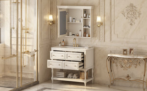 English Elm 36'' Modern Bathroom Vanity with Ceramic Sink and Medicine Cabinet, Solid Wood Frame, 4 Drawers, Waterproof Finish Beige SW000138AAY-1