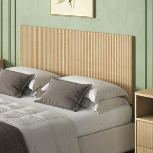English Elm Modern Wavy Wall-mounted Queen Headboard with Organic Wood Grain Bohemian Bedroom Texture Oak W1820P407911