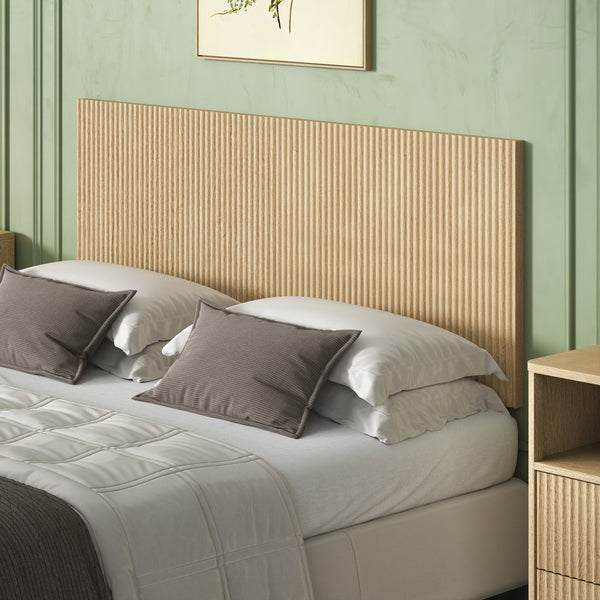 English Elm Modern Wavy Wall-mounted Queen Headboard with Organic Wood Grain Bohemian Bedroom Texture Oak W1820P407911