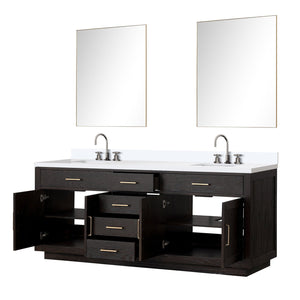 English Elm Black Oak Double Bath Vanity Set With White Quartz Top, 36" Mirrors, Chrome Faucets & Ample Storage B2731S02182