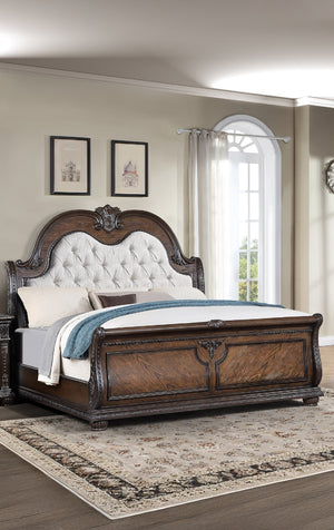 English Elm 1pc Tufted PU Upholstered Headboard with Nailhead Trim Kingly High-Back Panel Bed for Luxurious Bedrooms Brown,Coffee 67.5 L x 55 W x 6 H B2741S00075