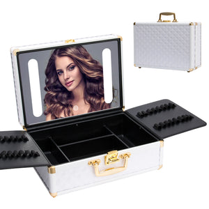 English Elm Portable Led Vanity Makeup Case Aluminum Travel Organizer with Mirror Lock Dividers W1550P163303
