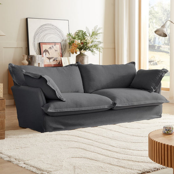 English Elm 87.4'' Modern Comfy Upholstered Sofa Cloud Couch - Deep Seat, Removable Washable Covers, Plush Dark Gray W2357P272956