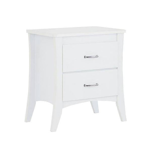 English Elm MDF Modern White Nightstand with 2 Full-Size Drawers, PVC Veneer, Brushed Handles, Space-Saving Design B016P253796