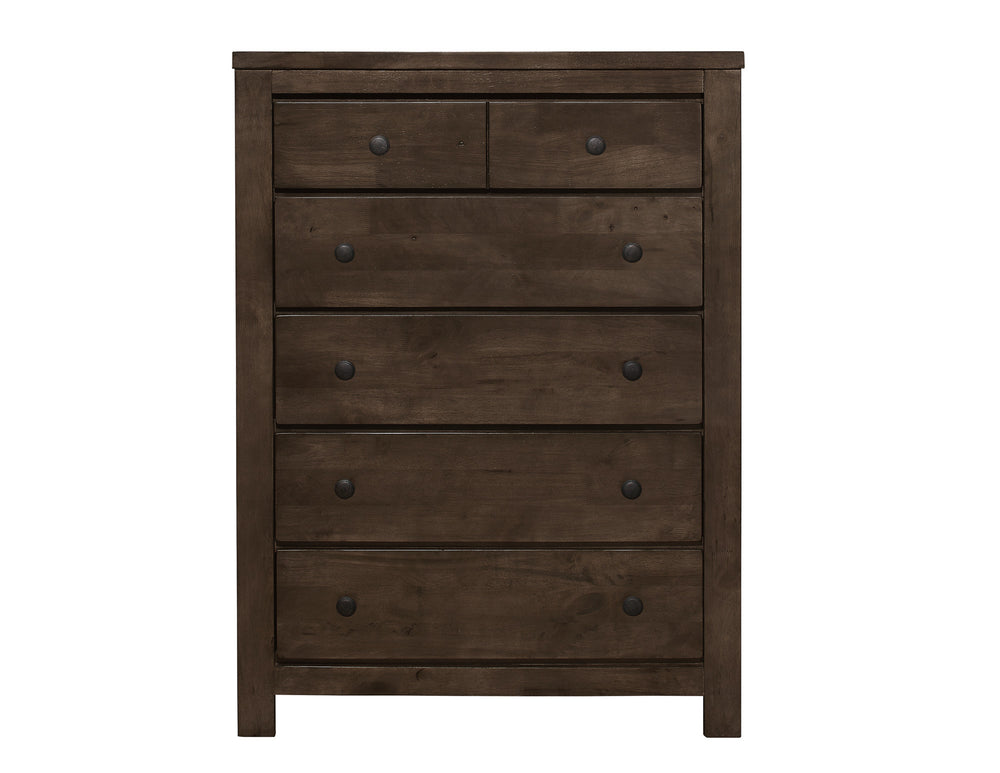 English Elm Wallace & Bay - Brown 5-Drawer Chest — Farmhouse Wood Dresser in Natural Brown, Easy-Care Finish, Sturdy 37"×17.5"×50" Storage B361P384476