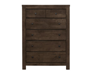 English Elm Wallace & Bay - Brown 5-Drawer Chest — Farmhouse Wood Dresser in Natural Brown, Easy-Care Finish, Sturdy 37"×17.5"×50" Storage B361P384476