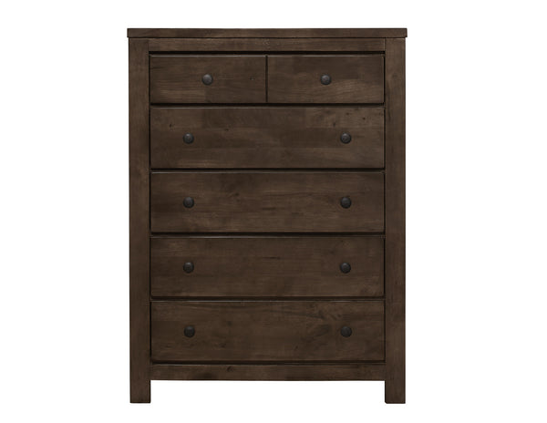 English Elm Wallace & Bay - Brown 5-Drawer Chest — Farmhouse Wood Dresser in Natural Brown, Easy-Care Finish, Sturdy 37"×17.5"×50" Storage B361P384476