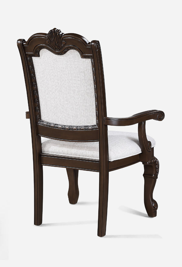English Elm 2pc Arm Chairs Classic Dining Set with Luxurious Coffee Brown Upholstery and Intricate Solid Wood Frame B2741P369414