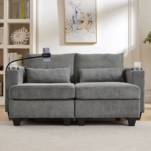 English Elm Convertible Chaise Lounge Sofa Bed With Usb Ports, Cup Holders & Storage - Stylish Grey Sleeper Sofa N719S002020E