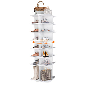 English Elm Rotating Shoe Rack Tower - 7-Tier 360° Spinning Organizer For 28 Pairs, Space-Saving Design In White W2699P270167-GIGA