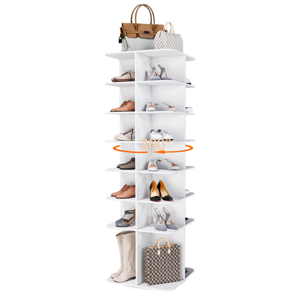 English Elm Rotating Shoe Rack Tower - 7-Tier 360° Spinning Organizer For 28 Pairs, Space-Saving Design In White W2699P270167-GIGA