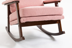 English Elm Mid Century Modern Rocking Chair Solid Wood Frame Upholstered Seat with Lumbar Cushion Light Pink W2530P419008