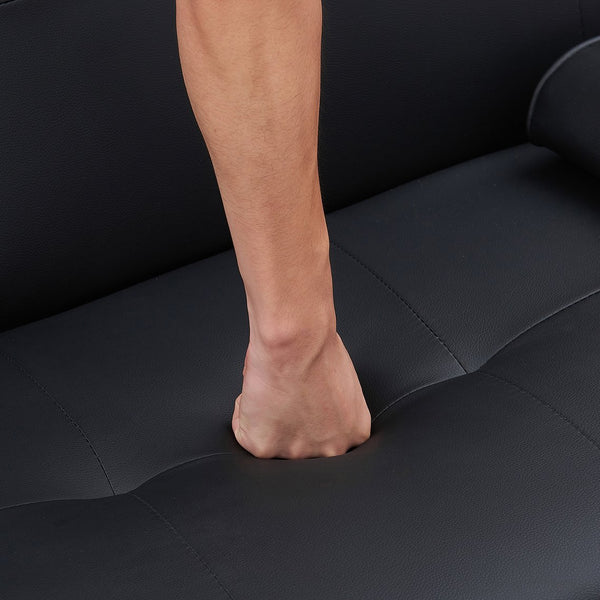 English Elm Black Leather Office Double Folding Sofa Bed with Metal Legs, PU Upholstery, 600 lb Capacity, Space-Saving Design W3356P298488