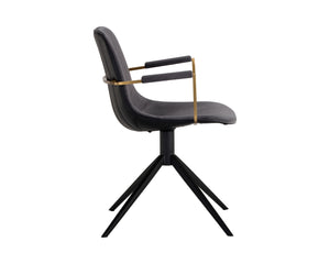 Sunpan Cassius Swivel Dining Armchair - Modern Elegance with Brushed Gold Accents and Stylish Comfort Slate Tint / Nightfall Black